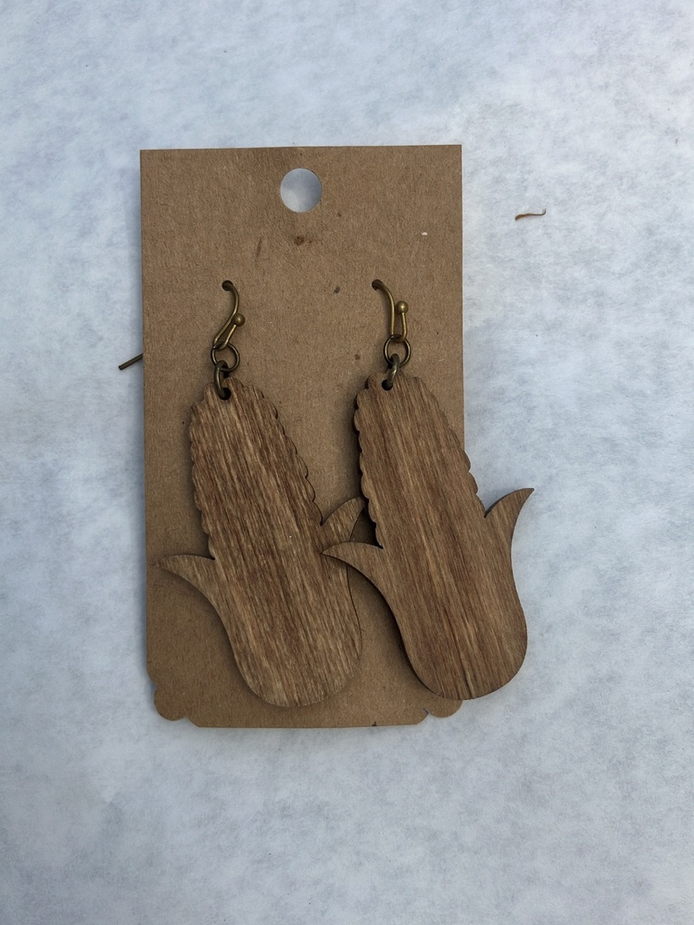 Wood Tulip Drop Earrings - Natural Brown